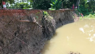 নদীগর্ভে যাচ্ছে লেবুতলা-ডুমরিয়া সড়ক, ঝুঁকিতে ৫০ বসতবাড়ি