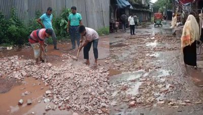 সড়কজুড়ে গর্ত আর কাদা, দুর্ভোগে শিক্ষার্থী-রোগীসহ ৫০ হাজার বাসিন্দা