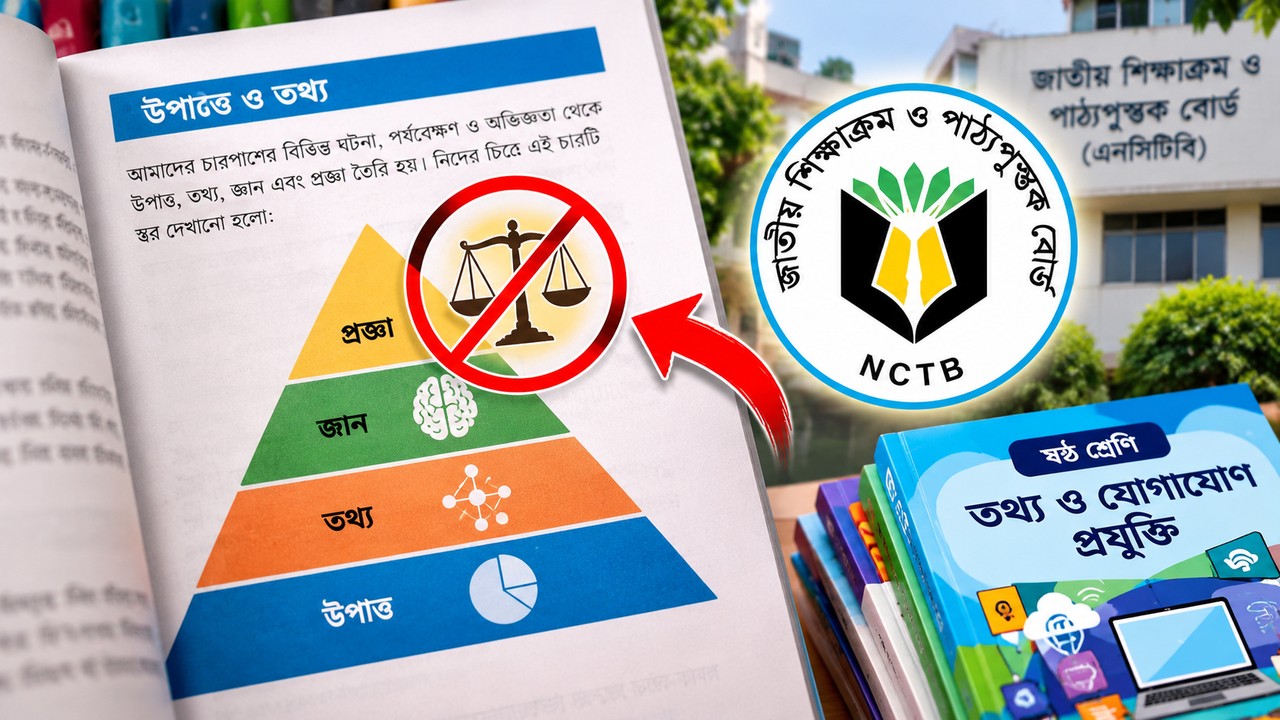 ষষ্ঠ শ্রেণির আইসিটি বই থেকে বাদ প্রজ্ঞার প্রতীক দাঁড়িপাল্লা