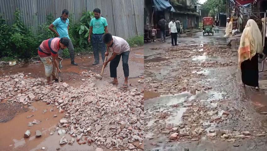 সড়কজুড়ে গর্ত আর কাদা, দুর্ভোগে শিক্ষার্থী-রোগীসহ ৫০ হাজার বাসিন্দা